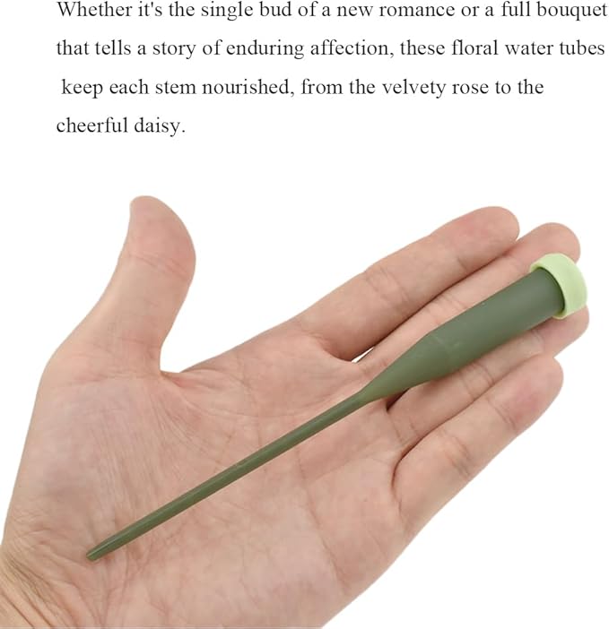 HAHIYO 35PCs 2.8x0.5Inch Green Plastic Floral Water Tubes with Long Stem and Silicone Caps Flower Vials for Plants Fresh Flowers Arrangement Milkweed Cuttings Florist Supplies, Total Length 5.7inches