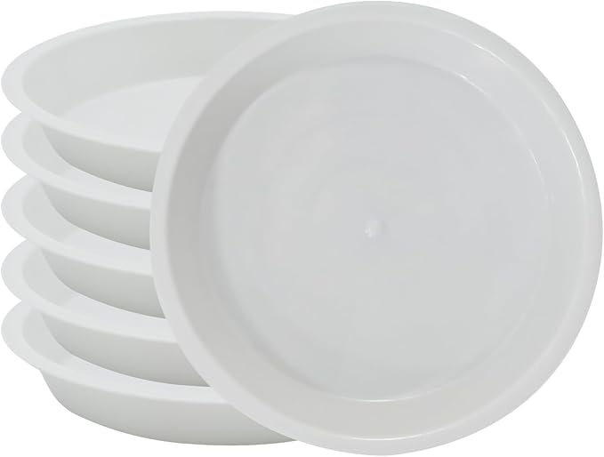 6pcs White Plastic Plant Saucers (6 inch) - Heavy Duty Indoor Plant Trays for Pots with Water Drainage, Drip Catcher & Decor (Set of 6 Round Saucers)
