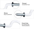24 Pack Ceiling Hooks for Hanging Plants - 2.2 inches Heavy Duty, Hanging Hooks for Christmas Lights, Cups, Decors - White Vinyl Coated Screw in Plant Hanger Hook Indoor and Outdoor