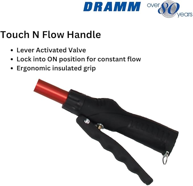 Dramm Touch-N-Flow Rain Wand – 30” Long, Red – Full Watering Flow with Trigger-Style Shut-Off Valve & Lock – High-Flow, Gentle Spray for Gardens, Hanging Baskets & Flowerbeds
