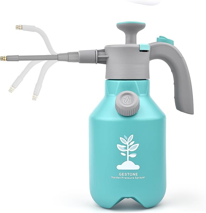 Garden Hand Pump Sprayer 1/2 Gallon - 68 Oz Leak-Proof Handheld Pressure Sprayer with 360° Extended Spray Rod, Adjustable Nozzle & Safety Valve, Water Mister Spray Bottle for Plants (2L)