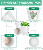 vensovo 4 Inch White Terracotta Plant Pots with Saucer - 6 Pack Clay Flower Pots with Drainage, Great for Plants, Crafts, Wedding Favor