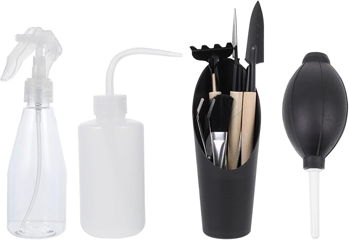 Luxshiny Succulent Transplanting Tools Gardening Accessory 14pcs Black Garden Tool Set with Watering Bottle Shovel Scissors for Indoor Outdoor Plant Care