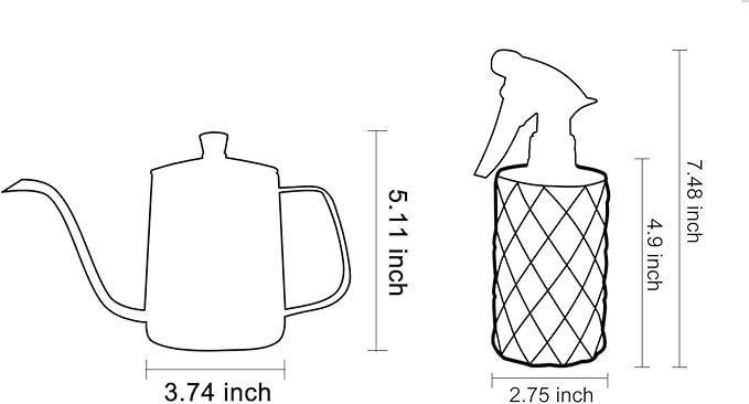 OFFIDIX Watering Can for Indoor Plants,Long Spout Metal Stainless Steel 21 oz Watering Can with 14 oz Glass Plant Mister Spray Bottle for Plant Bonsai