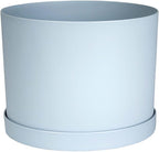 Bloem Mathers 6" Misty Blue Round Modern Resin Garden Planter Pot with Drainage Holes and Removable Saucer Tray Included