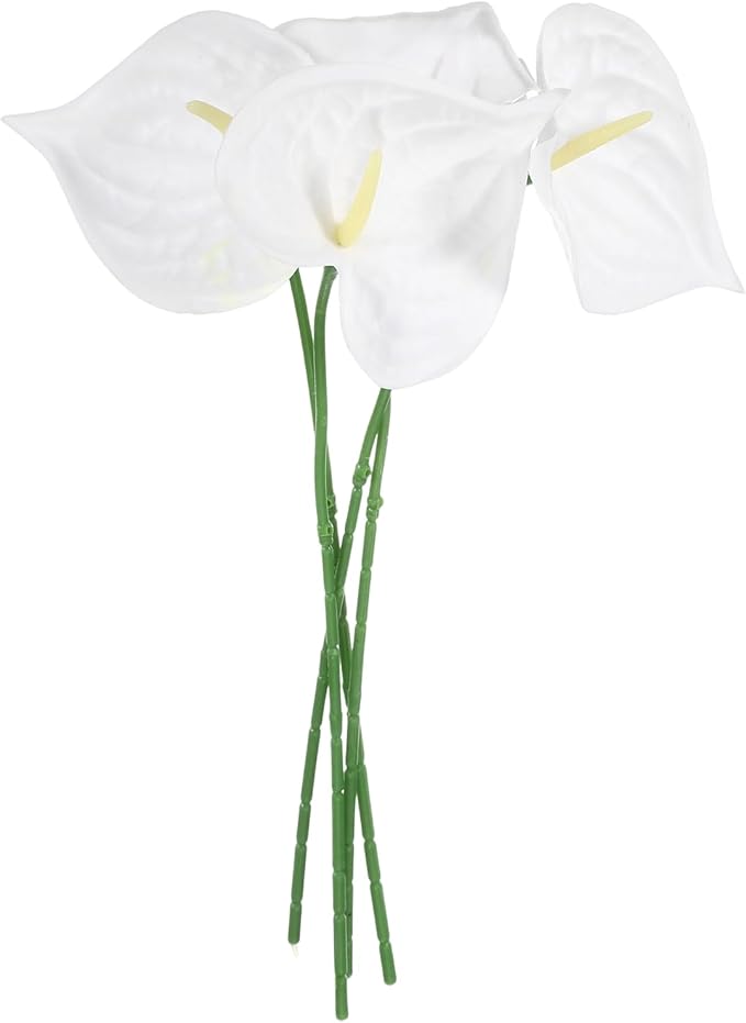 uxcell 4Pcs 11inch Artificial Anthurium Lily Flowers, Permanent Flower Bouquet for Home Arrangements Wedding Festival Decoration Crafts Store Decor Accessories, White
