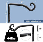 FEED GARDEN Heavy Duty Plant Hooks - 2 Pack 6 Inch Wall Mounted Hanging Brackets, 44lb Capacity Steel Plant Hangers for Bird Feeders, Baskets, Wind Chimes - Black