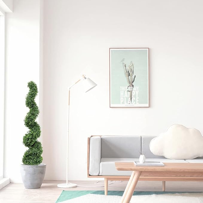 momoplant 43 Inch Artificial Boxwood Topiary Tree Spiral Plants Fake Faux Plant Decor in Plastic Pot Green Indoor or Outdoor, Set of 2