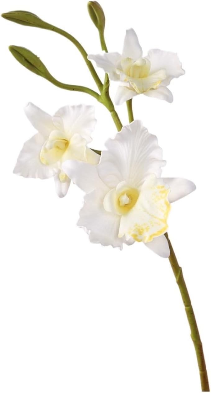2-Pack 21in Spring Artificial Orchid, Oil Painting Style Romantic Fake Flowers, Wedding Home Decor, Living Room Table Centerpiece, Festival Artistic Display(White and Yellow Heart)