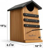 Cedar Screech Owl House Box, Squirrel Nesting Shelter, Large Cedar Bird House for Outside, Rustic Big Birdhouse,Nesting Shelter Nester Heavy Duty, Stainless Steel Perch,Assemble Needed