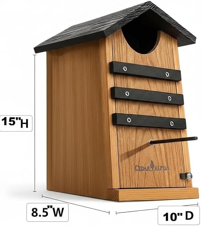 Cedar Screech Owl House Box, Squirrel Nesting Shelter, Large Cedar Bird House for Outside, Rustic Big Birdhouse,Nesting Shelter Nester Heavy Duty, Stainless Steel Perch,Assemble Needed