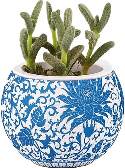 PieceRelax 3D Puzzle Planter - Oriental Floral Ornament - Small Round Plant Pots with Drainage, for Mom, Home Decor Flower Pots for Indoor Cactus, Succulents Pots [K1101]