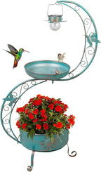 DREAMSOUL Bird Bath with Flower Planter Pedestal, 36" Bird Baths for Outdoors with Solar Lighting Lamp, Vintage Birdbath for Garden Yard Patio Lawn Decor