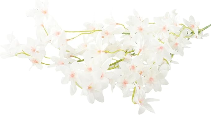Artificial Orchid Flower Single Branch Dancing Oncidium Silk Material Lifelike Arrangement 74CM Tall For Wedding Home Office Living Room Decor(White)