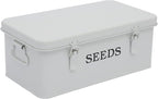 Seed Saving Box, Metal Seed Bin, Seed Storage Organizer, Seed Packet Container with Lid, Seed Envelope Storage Box, 4 Compartments Garden Seed Bin with Safety Locks-White