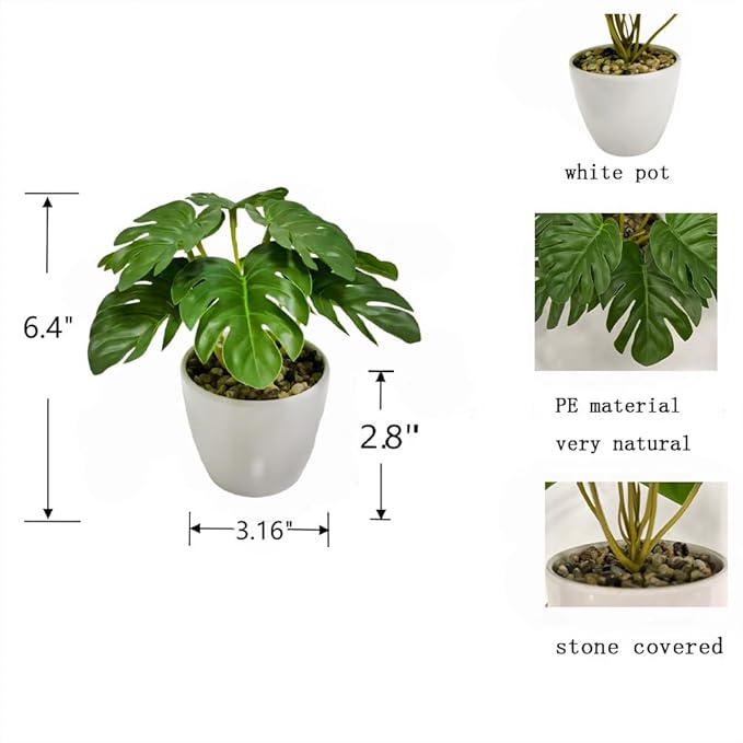 Kiko Artificial Plant-Monstera -9 PCS in White Melamine Pot Fake Table Plant Greenery Potted Plants for Office, Living Room, Dinner Room, Shopping mall,Artificial Plant for Indoors