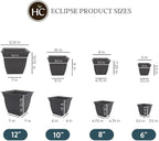The HC Companies 12 Inch Eclipse Square Planter with Saucer - Indoor Outdoor Plant Pot for Flowers, Vegetables, and Herbs, Warm Gray (Pack of 4)