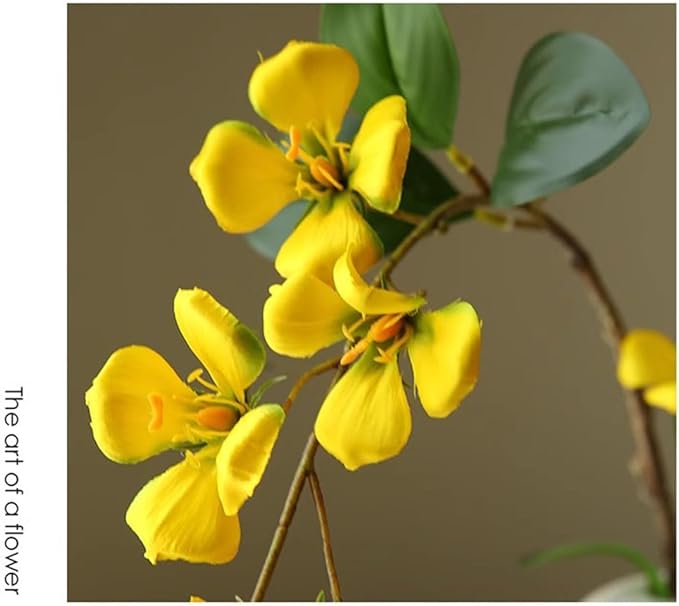 Artificial Flower Decoration Orchid Realistic high-end Bionic Flower Living Room Artificial Flower Living Room TV Cabinet Decoration Ornament Retro Fake Flowers (Yellow 1 Stick)
