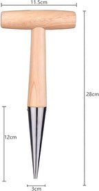 11" Stainless Steel Garden Dibber Bulb Planter with Wooden Handle, Bulb Planter for Sowing Seeds Transplanting Vegetable Flowers