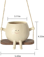 HUNTHAWK Swing Face Planter Pot Hanging Resin Flower Head Planters for Indoor and Outdoor Plants, Succulent Pots for String of Pearls Plant - Ideal Gifts for Mother's Day and Christmas (Medium)