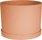 Bloem Mathers 8" Muted Terra Cotta Round Modern Resin Garden Planter Pot with Drainage Holes and Removable Saucer Tray Included