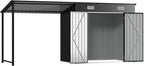 Aoxun 6x4FT Outdoor Storage Shed & Hardtop Gazebo Combo with Solar String Lights, 12x4FT Metal Lean to Shed with Pergola, 2-in-1 Durable Garden Tool Shed for Patio, Backyard, Deck