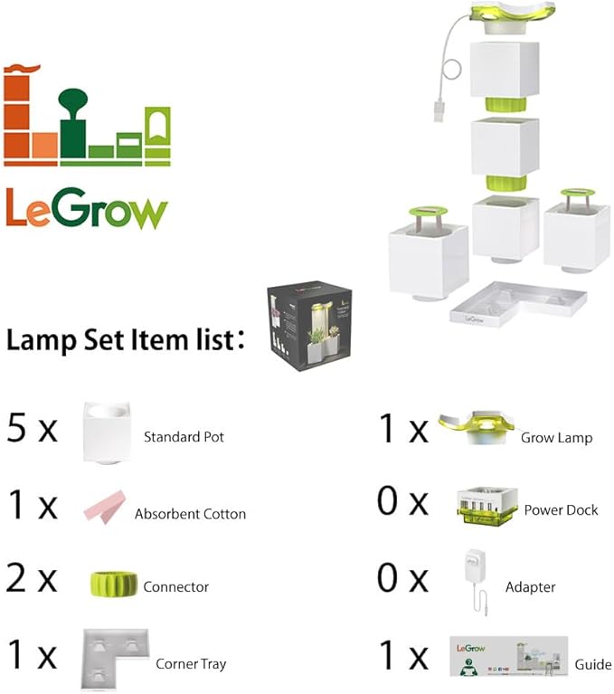 LeGrow Indoor Planter with LED Grow Light, Automatic 12 Hours Timer, 7 Days Watering-Free, 2 Self Watering Pots for Small Plants, Home Decor & Office Desktop, White