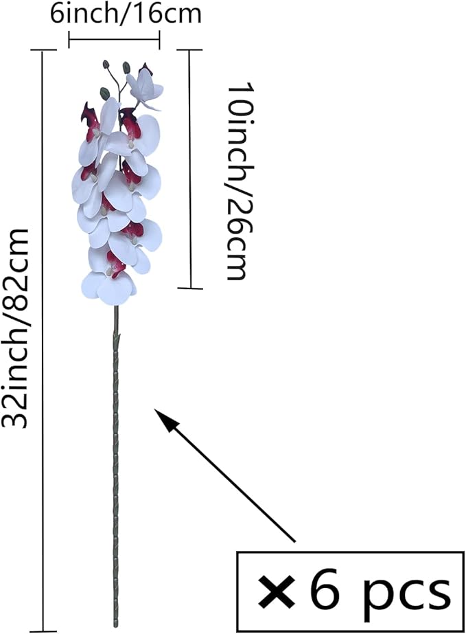 FagusHome 32 Inch Artificial Phalaenopsis Flowers 6 Pcs Artificial Orchid Flowers Stem Plants for Home Décor (Pure White)