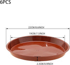 6pcs Terracotta Plastic Plant Saucers (8 inch) - Heavy Duty Indoor Plant Trays for Pots with Water Drainage, Drip Catcher & Decor (Set of 6 Round Saucers)