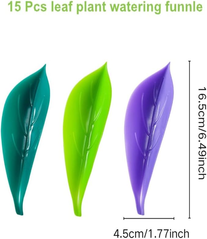15 Pcs Leaf Plant Watering Devices Leaflow Design Plant Pot Watering Funnel for Outdoor Indoor 3 Color Leaf Watering Funnel