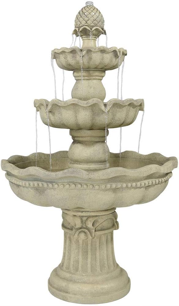 Sunnydaze 51-Inch 3-Tier Water Fountain – Electric Outdoor Fountain with Pineapple Top – Outdoor Patio & Garden Water Feature – Continuous Flow Pump with 6 ft Cord – White