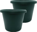 The HC Companies 14 Inch Classic Round Planter Pots with Drainage, Rolled Rim Plastic Planters for Indoor & Outdoor Plants, 2-Pack Decorative Flower Pots for Garden, Office & Home Decor, Evergreen