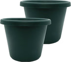 The HC Companies 14 Inch Classic Round Planter Pots with Drainage, Rolled Rim Plastic Planters for Indoor & Outdoor Plants, 2-Pack Decorative Flower Pots for Garden, Office & Home Decor, Evergreen
