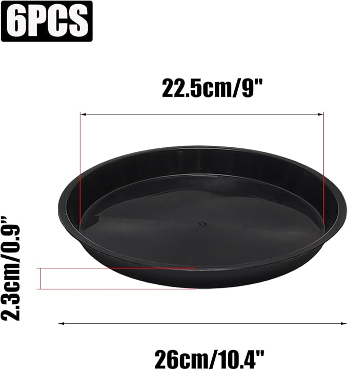 Round Plant Saucer 10 inch,6 Pack Pant Pot Trays, Plant Saucers for Indoors and Outdoors, Seed Starting Tray, Growing Trays,Black