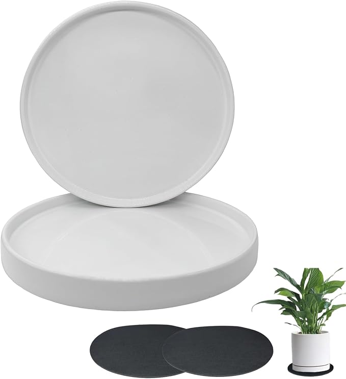 Yukfona Ceramic Plant Saucer Pot Tray White 2pcs-12 Inch, Planter Saucers 4 5 6 7 8 9 10 11 12 Inch for Indoors Outdoor, Durable Sturdy Flower Drainage Tray for Glazed Pots Base (12.5 Inch-2-White)