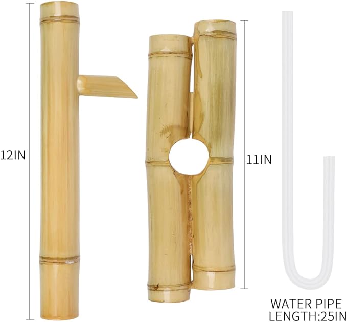 Bamboo Water Fountain Without Pump,Water Fountain Outdoor Indoor,Zen Garden Decor for Desk Patio Yard,12 Inch