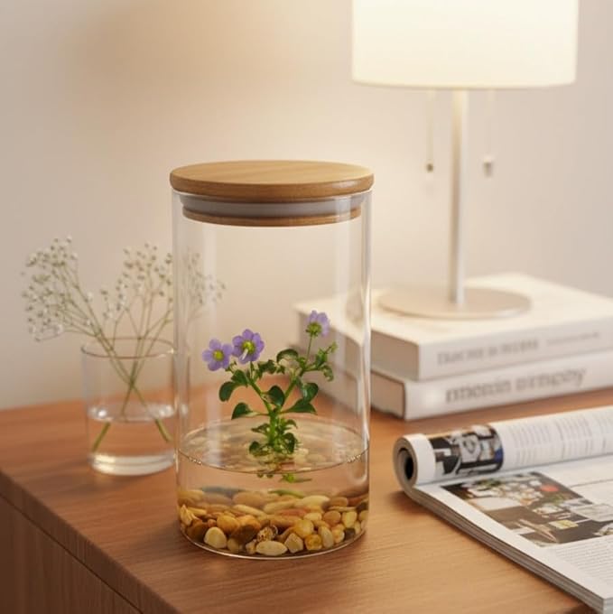 Bloomify Persian Violet (Exacum Affine) - Live Flower Terrarium in Self Sustaining Glass Jar, Maintenance Free, Great Unique Gift and Home Decor, 100% Growth Guarantee
