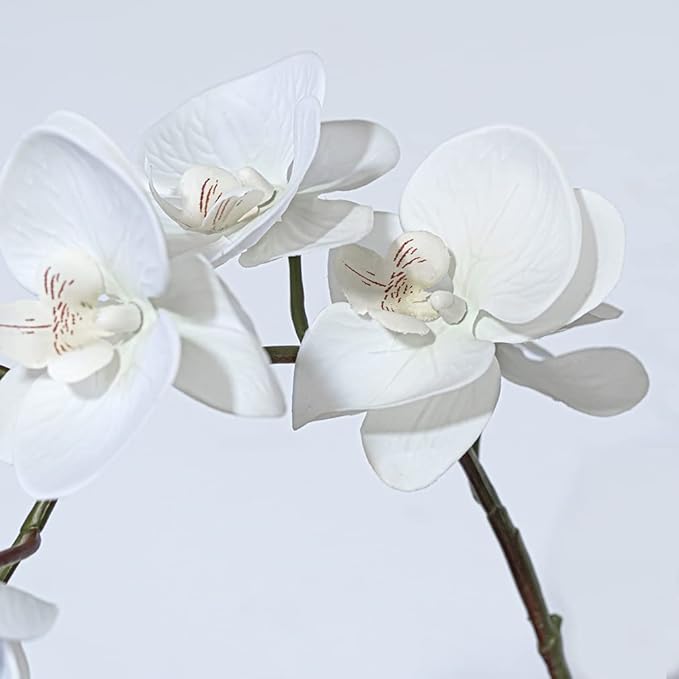 DUYONE 35 Inch Artificial Butterfly Orchid Flowers 4 Pcs Soft Touch Orchid Fake Phalaenopsis Flowers Stem Plants for Wedding Home Decoration (White Flowers 4pcs)