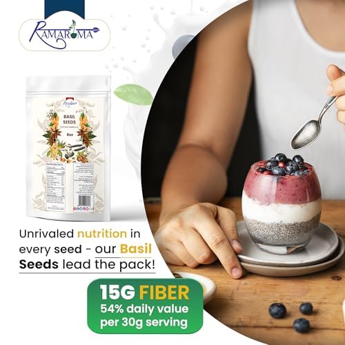 Basil Seeds (Tukmaria) | Edible HolyBasil Seeds USDA Organic | More Fiber Than chia | Plant Based, Keto, Paleo, Vegan, prebiotic (8, Basil seeds)