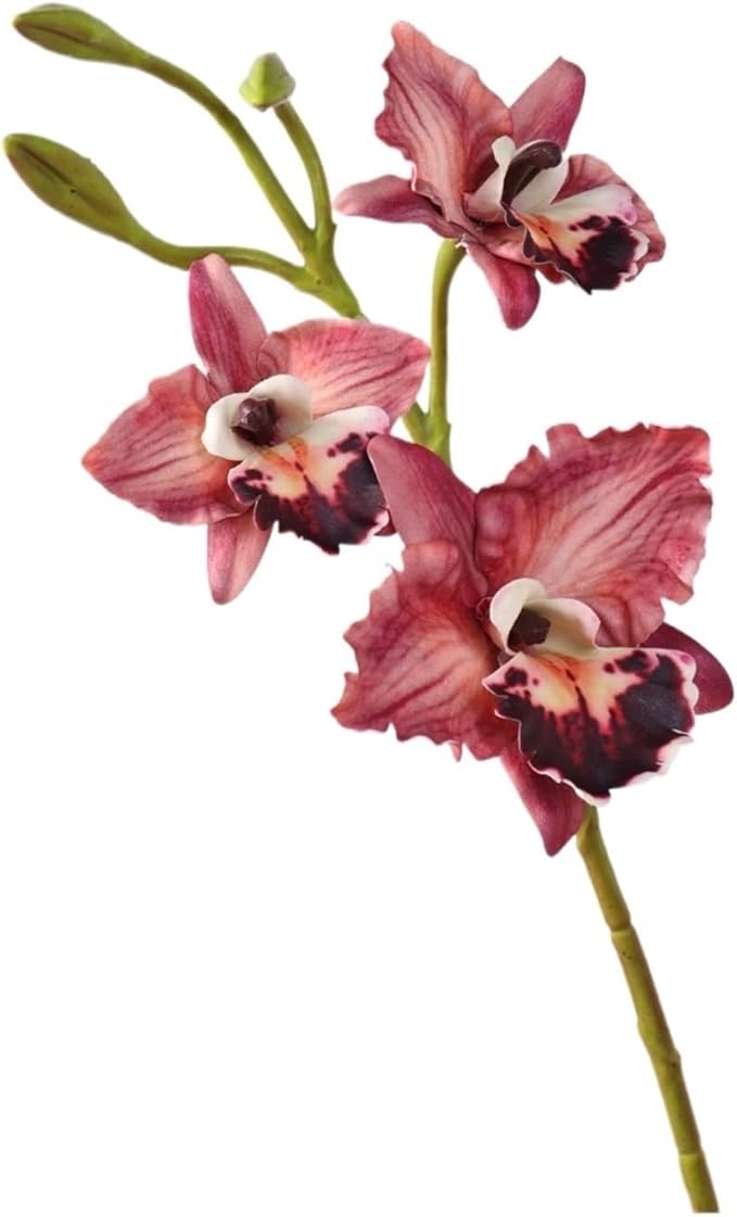 2-Pack 21in Spring Artificial Orchid, Oil Painting Style Romantic Fake Flowers, Wedding Home Decor, Living Room Table Centerpiece, Festival Artistic Display(Burgundy)