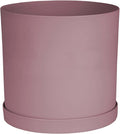 Bloem Mathers 10" Dusty Rose Round Modern Resin Garden Planter Pot with Drainage Holes and Removable Saucer Tray Included