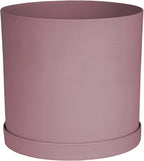 Bloem Mathers 10" Dusty Rose Round Modern Resin Garden Planter Pot with Drainage Holes and Removable Saucer Tray Included