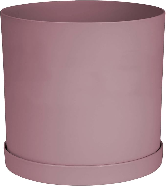 Bloem Mathers 10" Dusty Rose Round Modern Resin Garden Planter Pot with Drainage Holes and Removable Saucer Tray Included