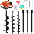 62cc Post Hole Digger 2-Stroke Petrol Gas Powered Earth Digger with 3 Auger Bits (3" 5" 8") + 3 Extension Bar (24" 24" 24") for Farm Garden Plant Fence and Planting