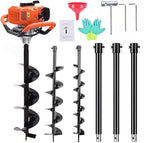 62cc Post Hole Digger 2-Stroke Petrol Gas Powered Earth Digger with 3 Auger Bits (3" 5" 8") + 3 Extension Bar (24" 24" 24") for Farm Garden Plant Fence and Planting