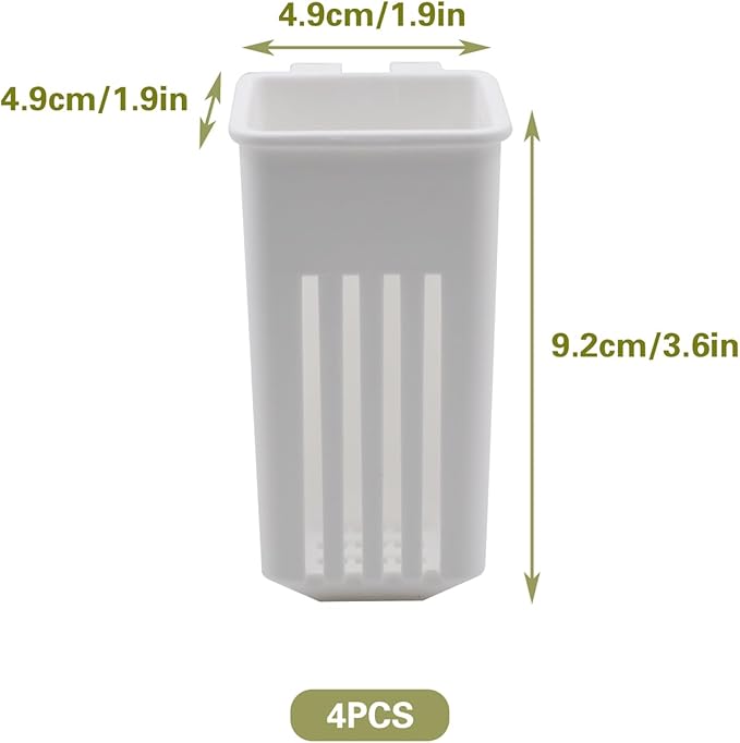 4 PCS Aquarium Plant Holder, White Wall Mounted Basket for Fish Tank Aquaponic Plant Cultivation and Landscape Decoration, 1.97 x 1.77 x 3.74 Inch