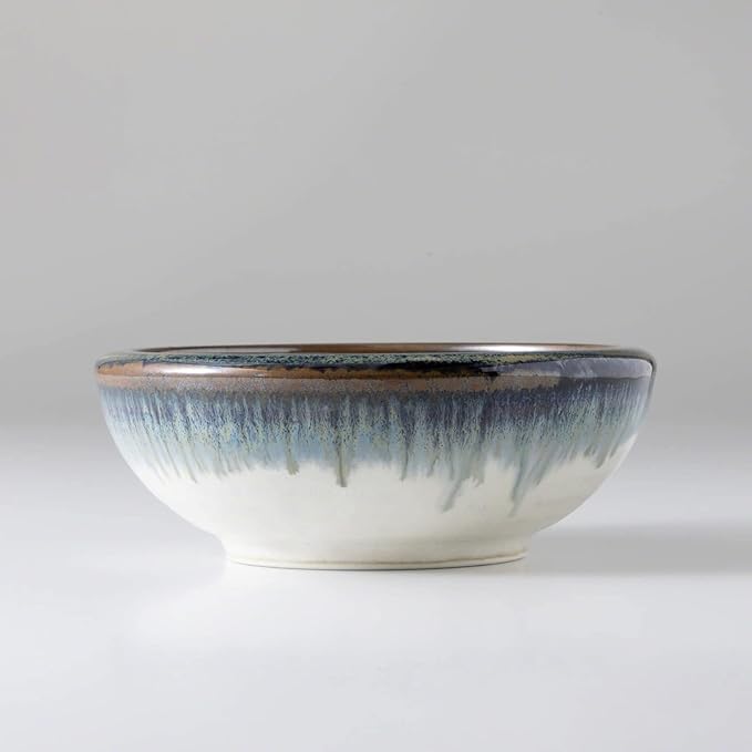 Wazakura Minoyaki Series Small Round Glazed Ikebana Flower Vase Made in Japan, Handpainted Floral Arrangement Pottery Supplies - White and Blue