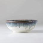 Wazakura Minoyaki Series Small Round Glazed Ikebana Flower Vase Made in Japan, Handpainted Floral Arrangement Pottery Supplies - White and Blue