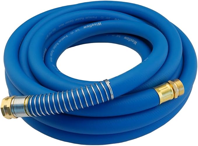 WiseFlow Garden Hose 25FT x 3/4", Heavy Duty Rubber Hose, Water Hose with Five Layered Braiding, Male Female Fittings, 1000PSI Burst, 300PSI Working (Blue)