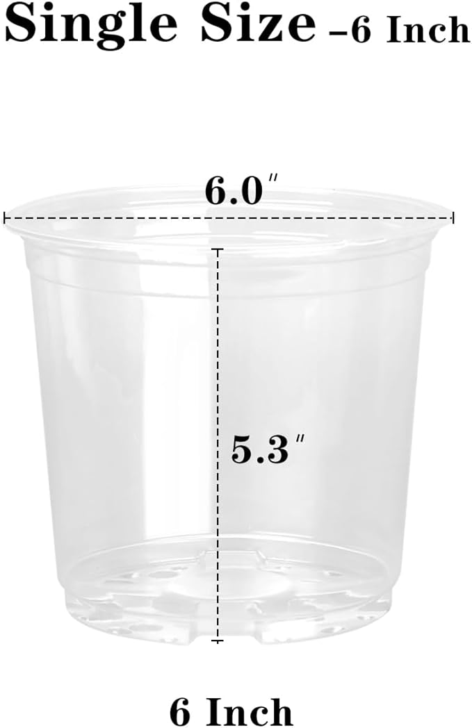 OUPSAUI 20 Pack 6 Inch Clear Nursery Pots for Plants, Clear Plastic Plant Pots with Drainage Holes, Flexible Nursery Pots Variety Pack, Seedling Planter Seed Starter Pots (6 Inch)